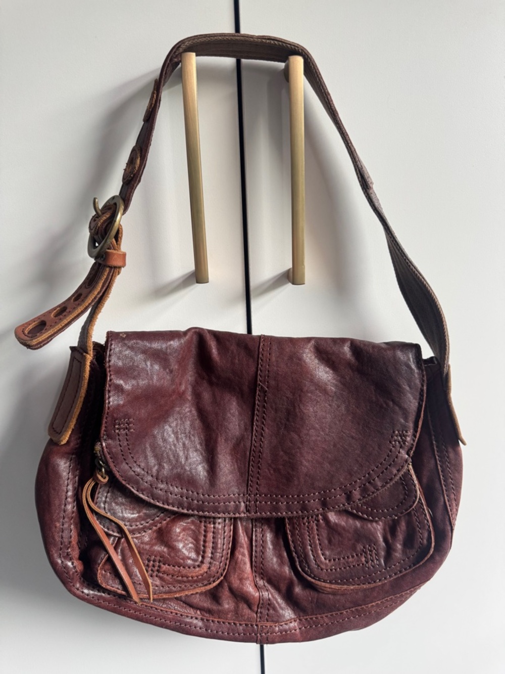 Vintage Lucky Brand Leather Stash Flap Hobo Bag